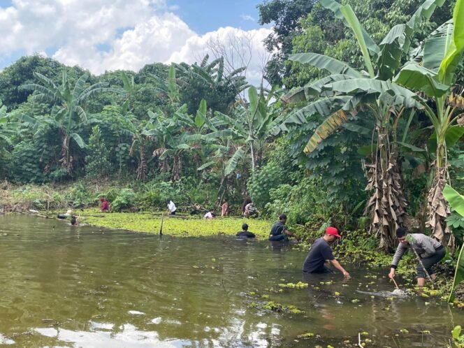 
					Warga setempat bekerja sama saat membersihkan danau/ Foto: fasenews.id