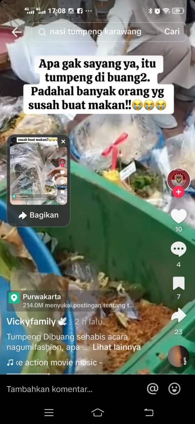 
					Tangkapan layar video nasi tumpeng yang dibuang ke tempat sampah/ Foto: TikTok @vickyfamily13