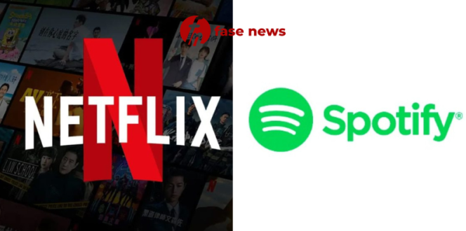 
					Kolase Foto Logo Netflix dan Spotify/ Foto: FASENEWS.ID
