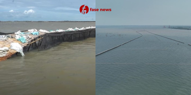 
					Kolase foto pagar laut misterius sepanjang 30,16 kilometer di perairan Tangerang, Banten (Foto: Fasenews.id)