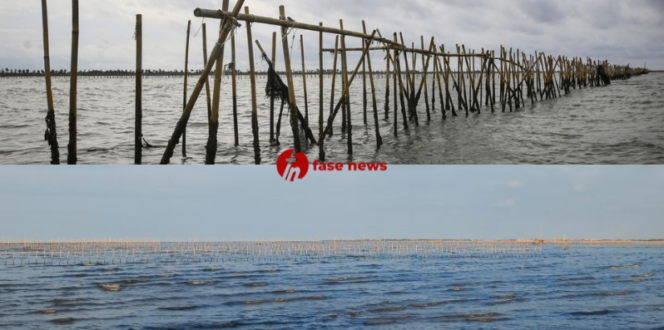 
					Kolase Foto Pagar Laut di Tangerang (Foto: Fasenews.id)