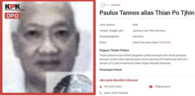 
					Paulus Tannos buronan korupsi e-KTP sudah ditangkap di Singapura/ Dok KPK