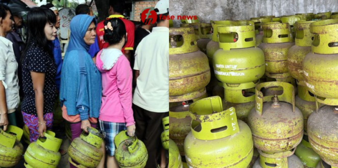 
					Kolase Foto Masyarakat Membeli Gas LPG 3 Kg dan Potret Gas LPG 3 Kg Bersubsidi (Foto: Fasenews.id)