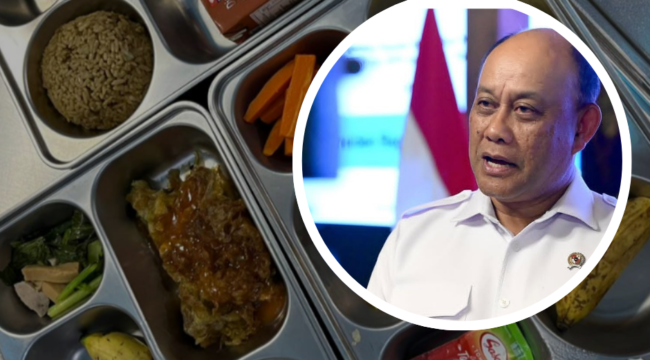 Kolase foto Kepala Badan Gizi Nasional (BGN), Dadan Hindayana dengan menu MBG 