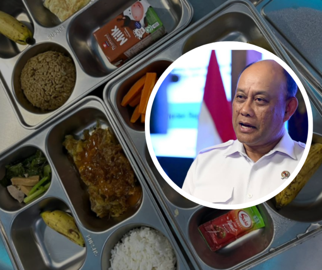 
					Kolase foto Kepala Badan Gizi Nasional (BGN), Dadan Hindayana dengan menu MBG 