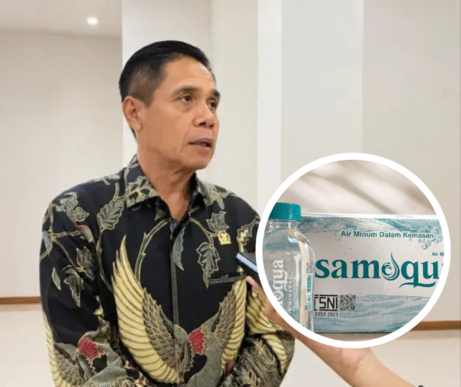 
					Kolase foto ketua DPRD Samarinda Helmi Abdullah dan Hasil produk Perumdam, Samaqua 