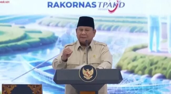 Presiden Prabowo Subianto, saat membuka Rakornas TPAKD di JIExpo Kemayoran, Jakarta Pusat, (Tangkapan Layar Sekretariat Presiden / YT)