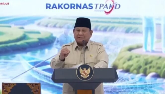 
					Presiden Prabowo Subianto, saat membuka Rakornas TPAKD di JIExpo Kemayoran, Jakarta Pusat, (Tangkapan Layar Sekretariat Presiden / YT)